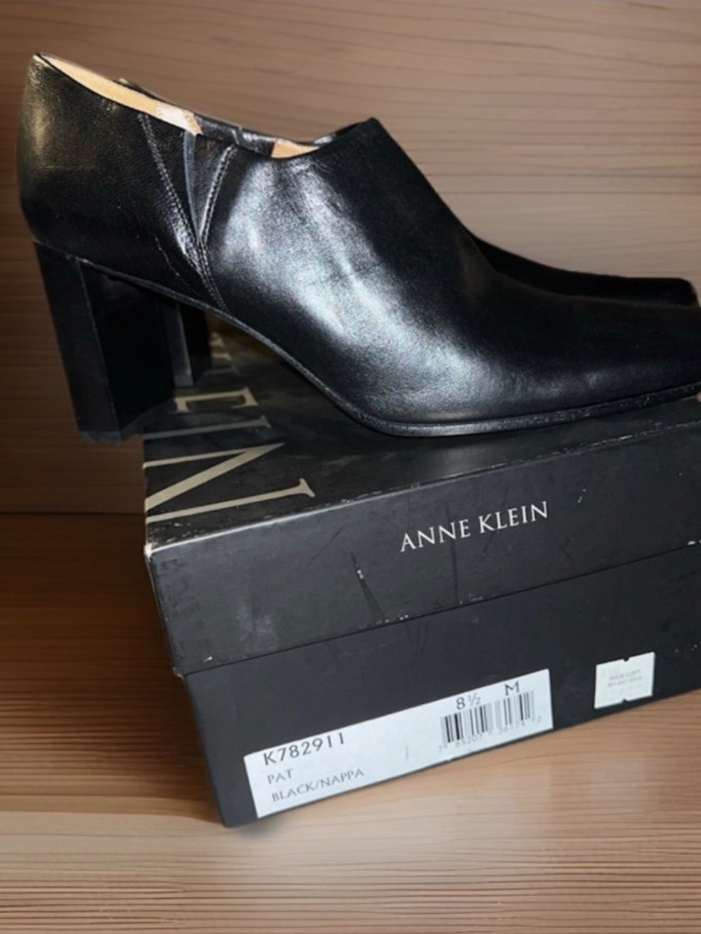 Anne Klein Black Leather Square Toe Block Heel Pumps, Women’s Size 8.5 M, NWB